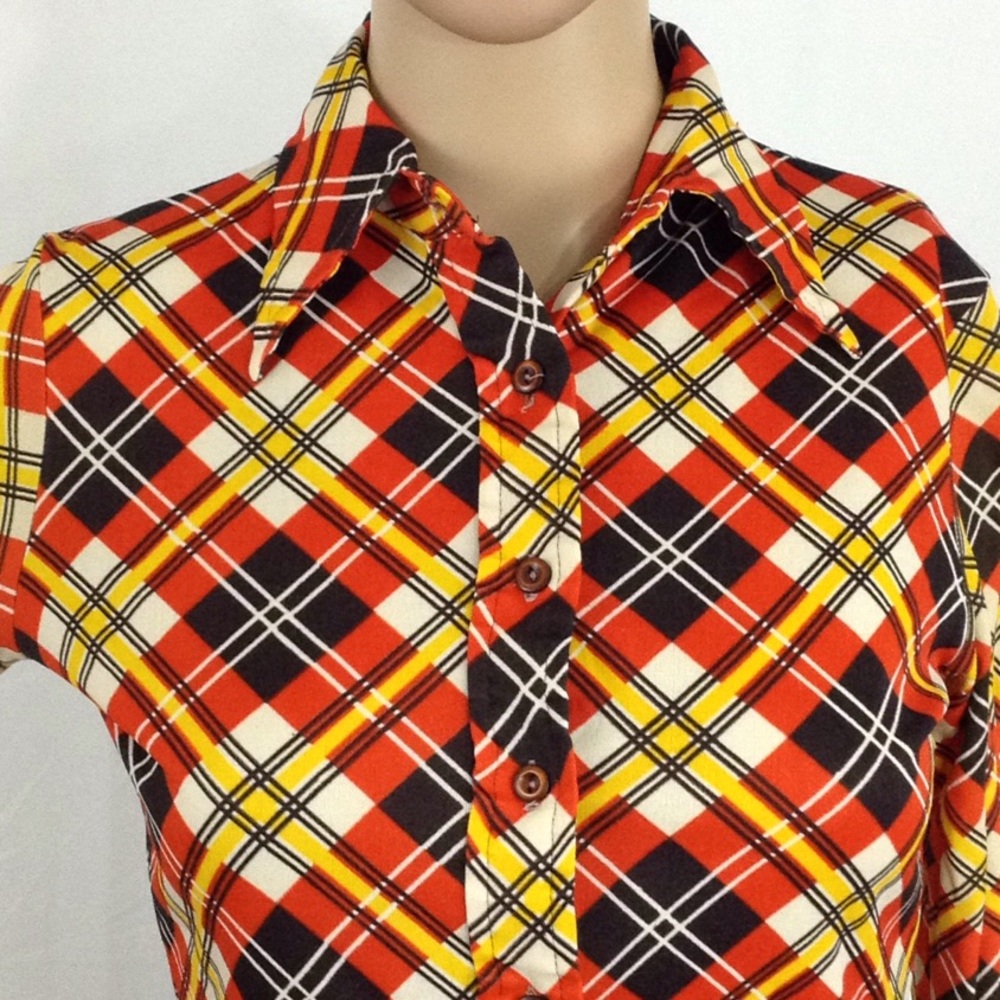 $FIRM 970 Orange brown Plaid Button Down Shirt M - Picture 3 of 8